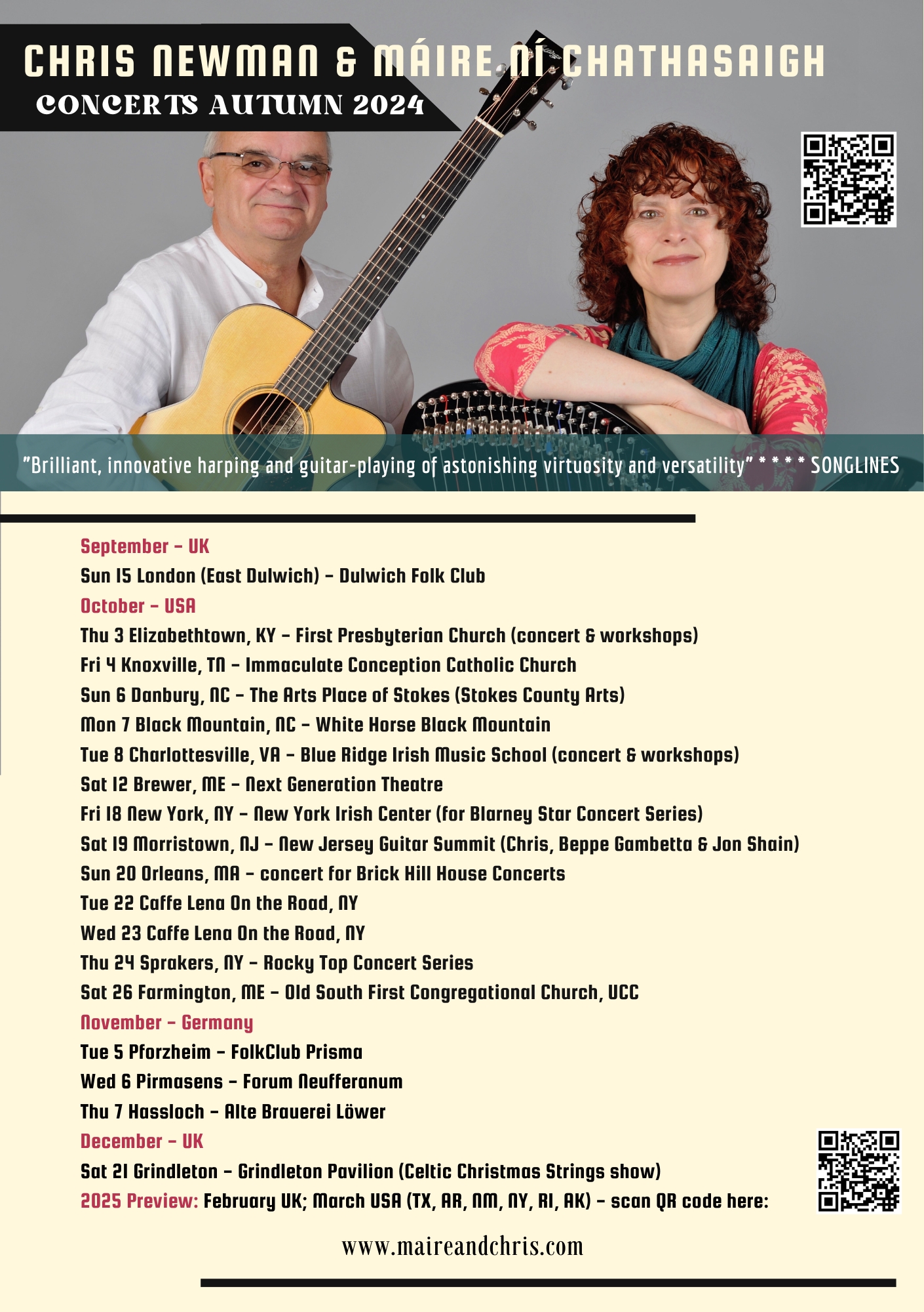 Máire & Chris’ Autumn Concerts 2024